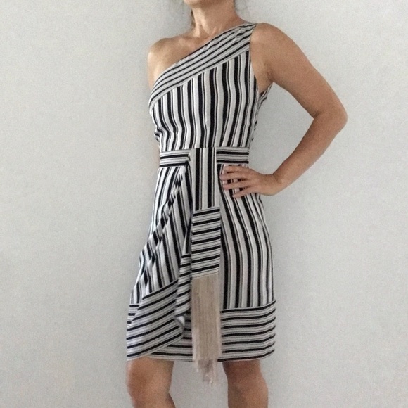 ❌Sold❌🔥 BCBG Maxazria Women’s Black Striped Dress 🔥 - Picture 2 of 9